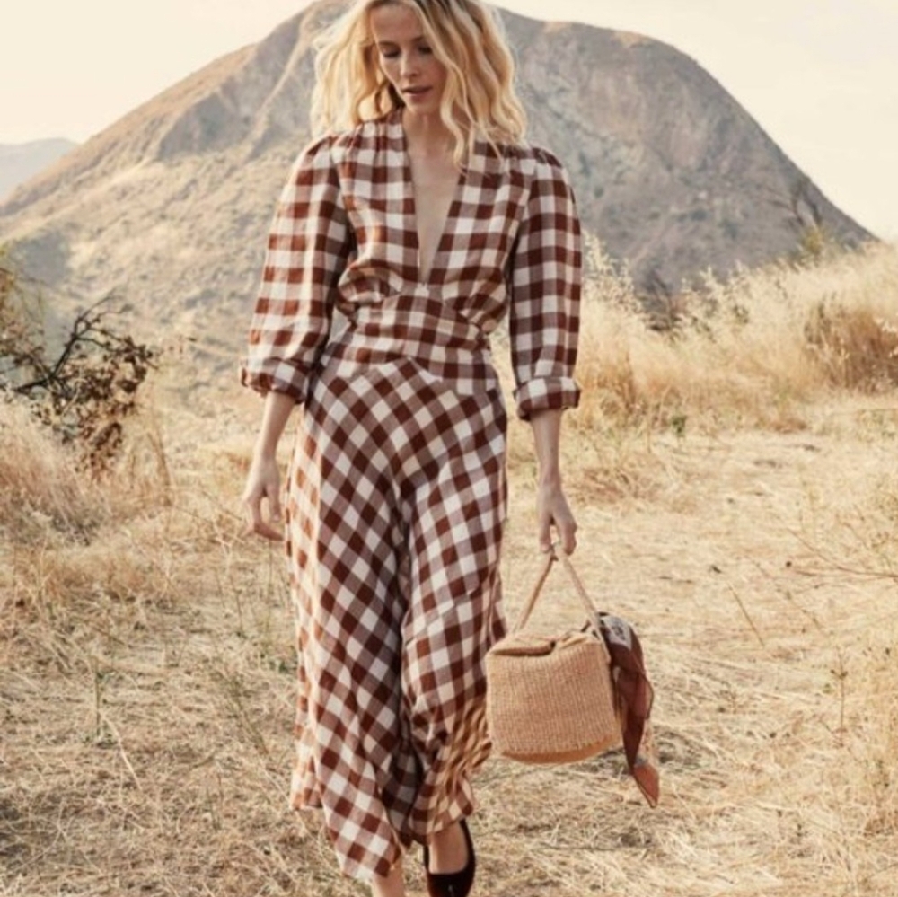 Doen Charleston Dress St Quen Nutmeg Plaid Size XS